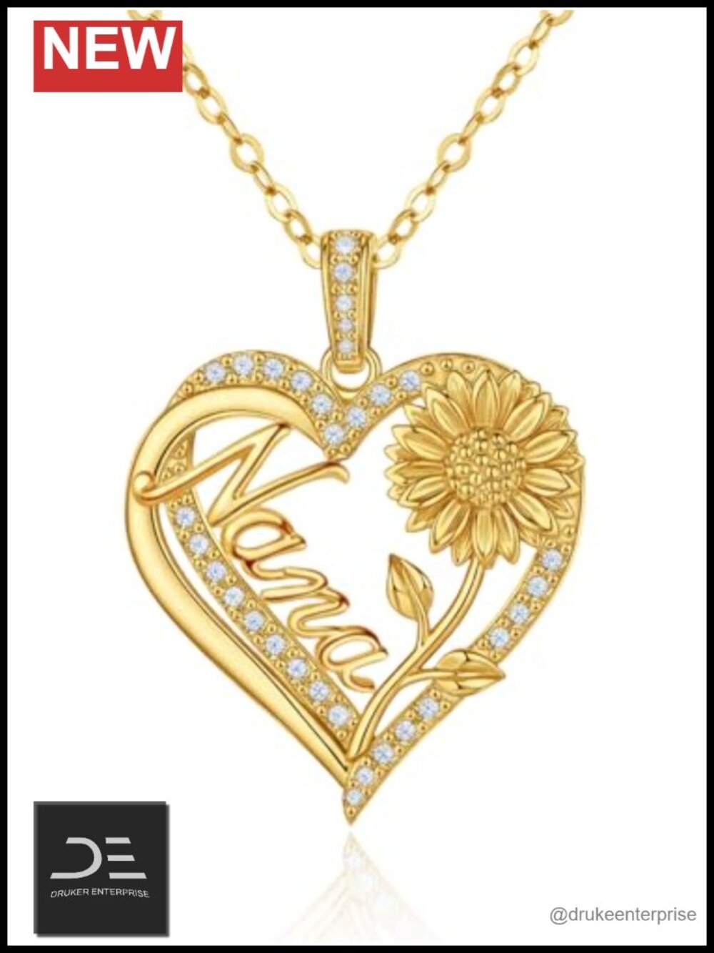 14K Gold Plated Sunflower Heart Pendant Necklace Nana Women Gift